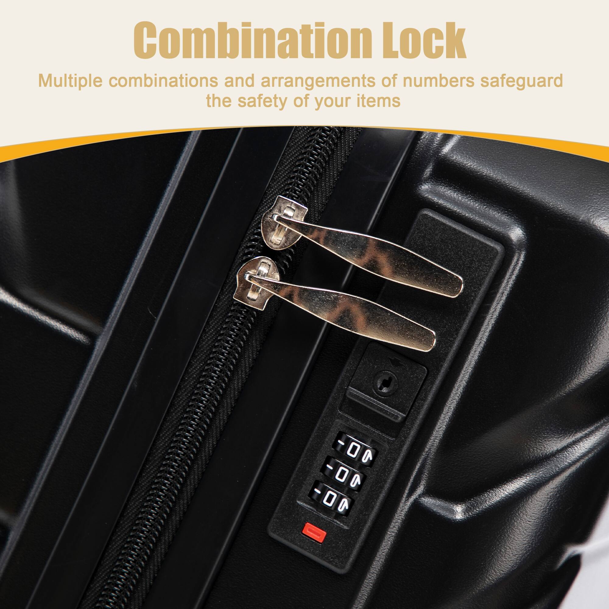 Combination Lock  
Multiple combinations and arrangements of numbers safeguard the safety of your items