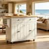 Front. Whisen - Rolling Kitchen Island Cart with Rubberwood Countertop and Ample Storage Shelves-White - White.
