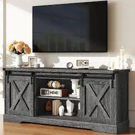 Espafurni - 58" Farmhouse TV Stand with Sliding Barn Doors, Fits 65" TVs - Gray