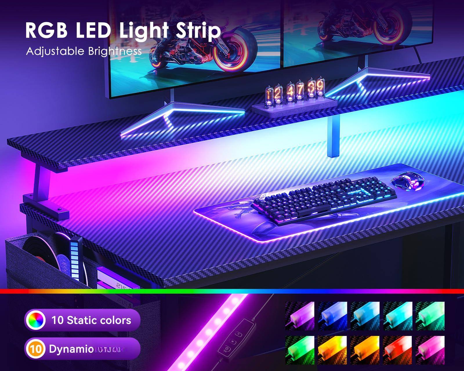 RGB LED Light Strip  
Adjustable Brightness  

10 Static colors  
10 Dynamic colors