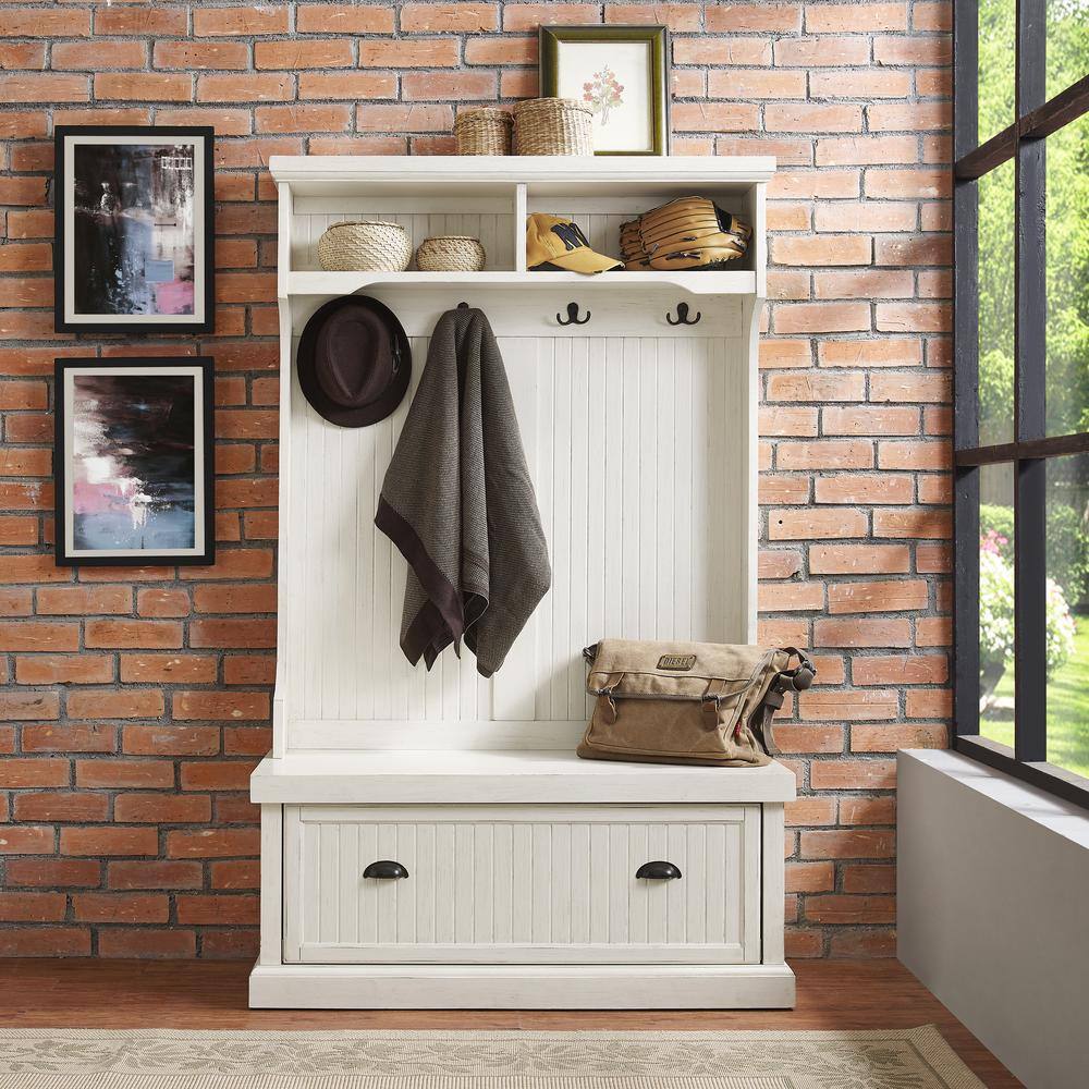 Alt View 4. Crosley Furniture - Seaside Hall Tree - Distressed White.