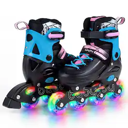 Costway - 4-Size Adjustable Light-Up Roller Skates with Illuminating Wheels & Safety Support - Black
