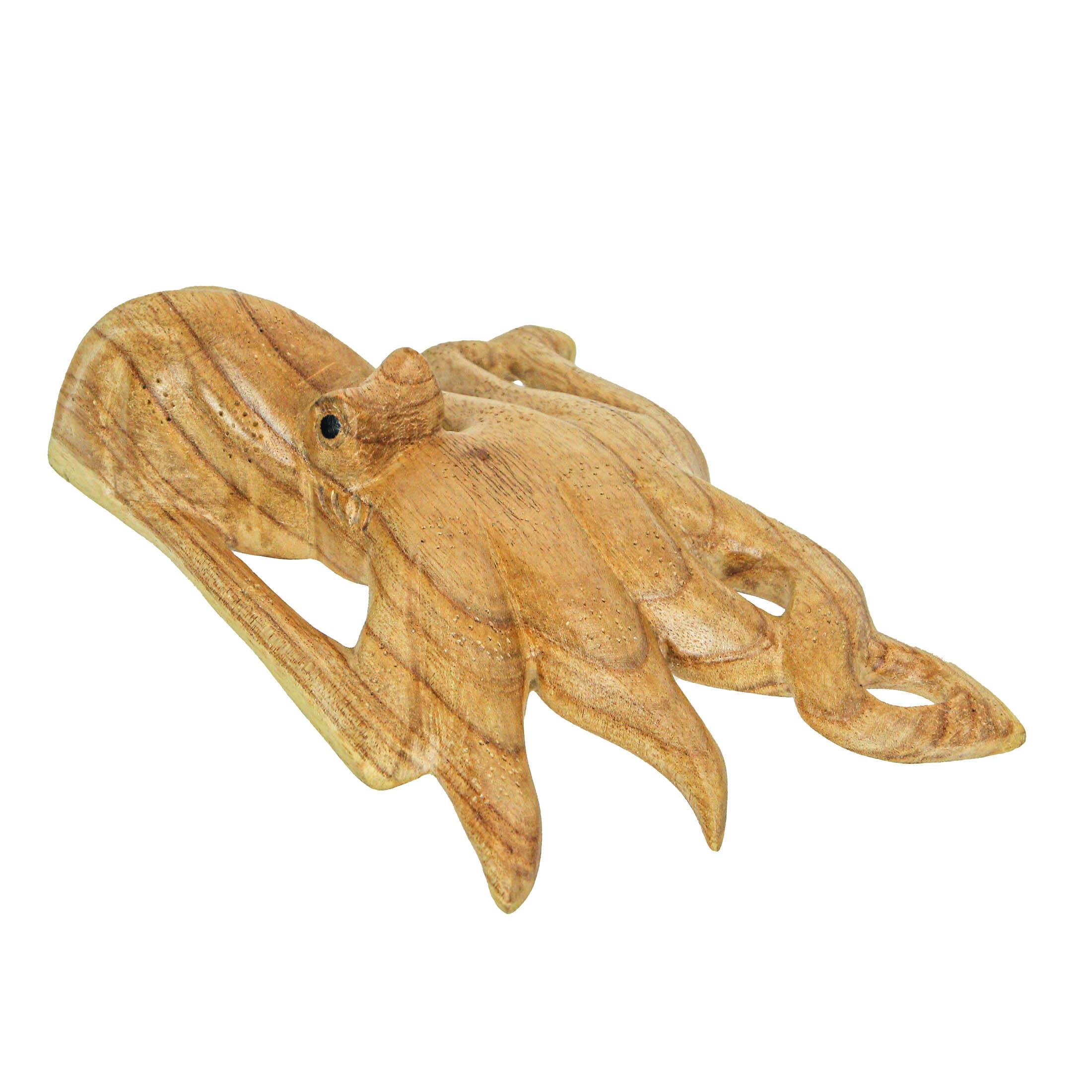 Alt View 1. Contrast Inc. - 8 Inch Wood Octopus Hand Carved Nautical Sculpture Sea Life Home Decor Ocean Art - Brown.