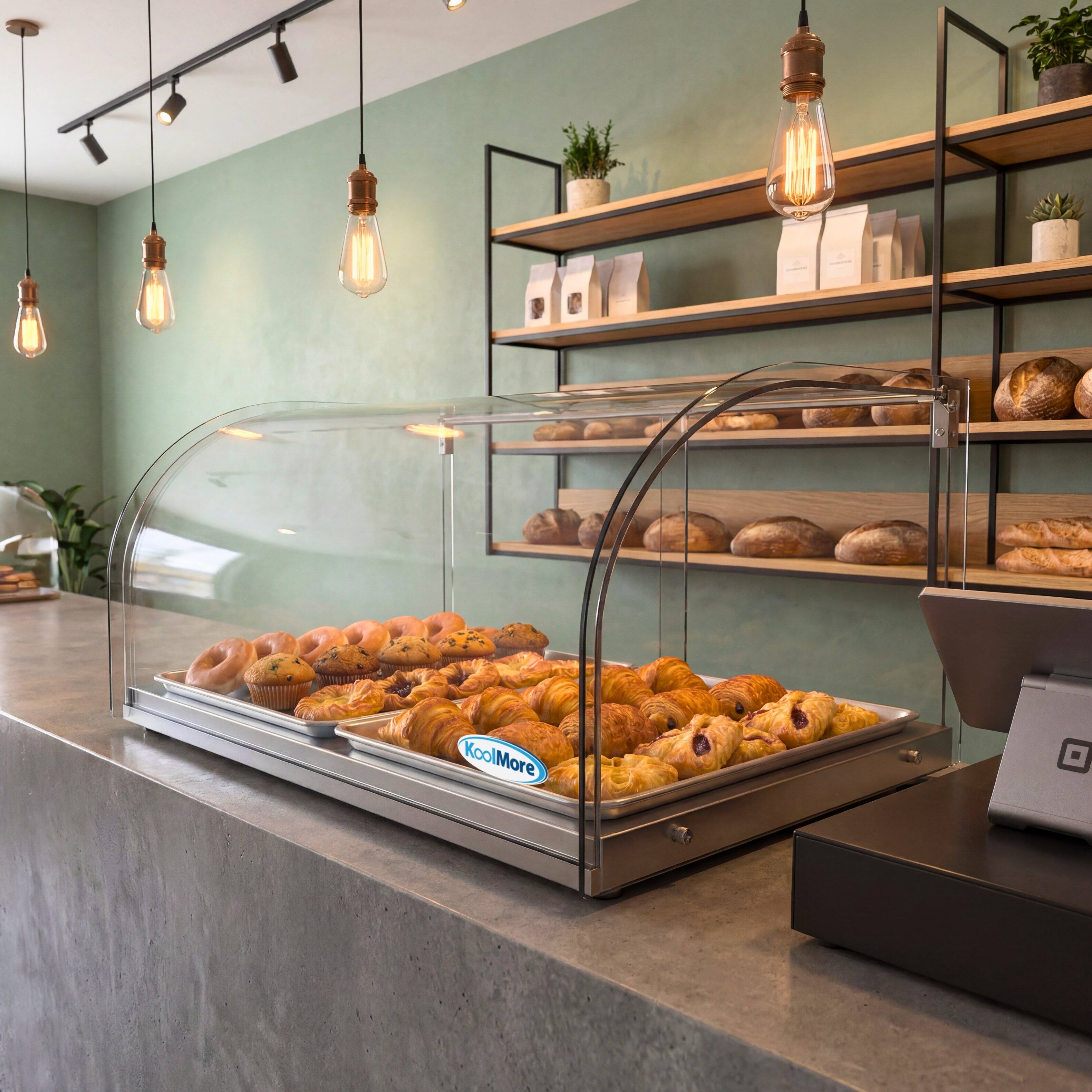 Back. Koolmore - 22 in. Countertop Bakery Display Case with Front Curved Glass and Rear Door, 0.9 cu. ft. DC-1C - Silver.