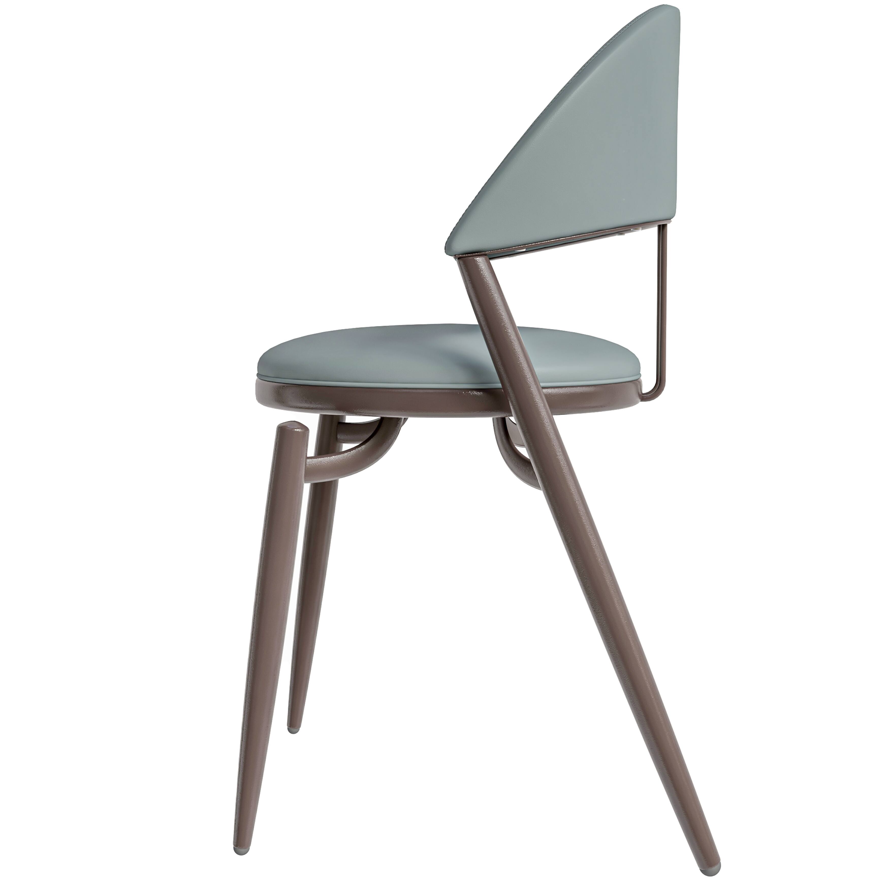 Alt View 3. LeisureMod - Venice 4-PCS Contemporary Leather Dining Chair with Sturdy Iron Legs - Light Grey.