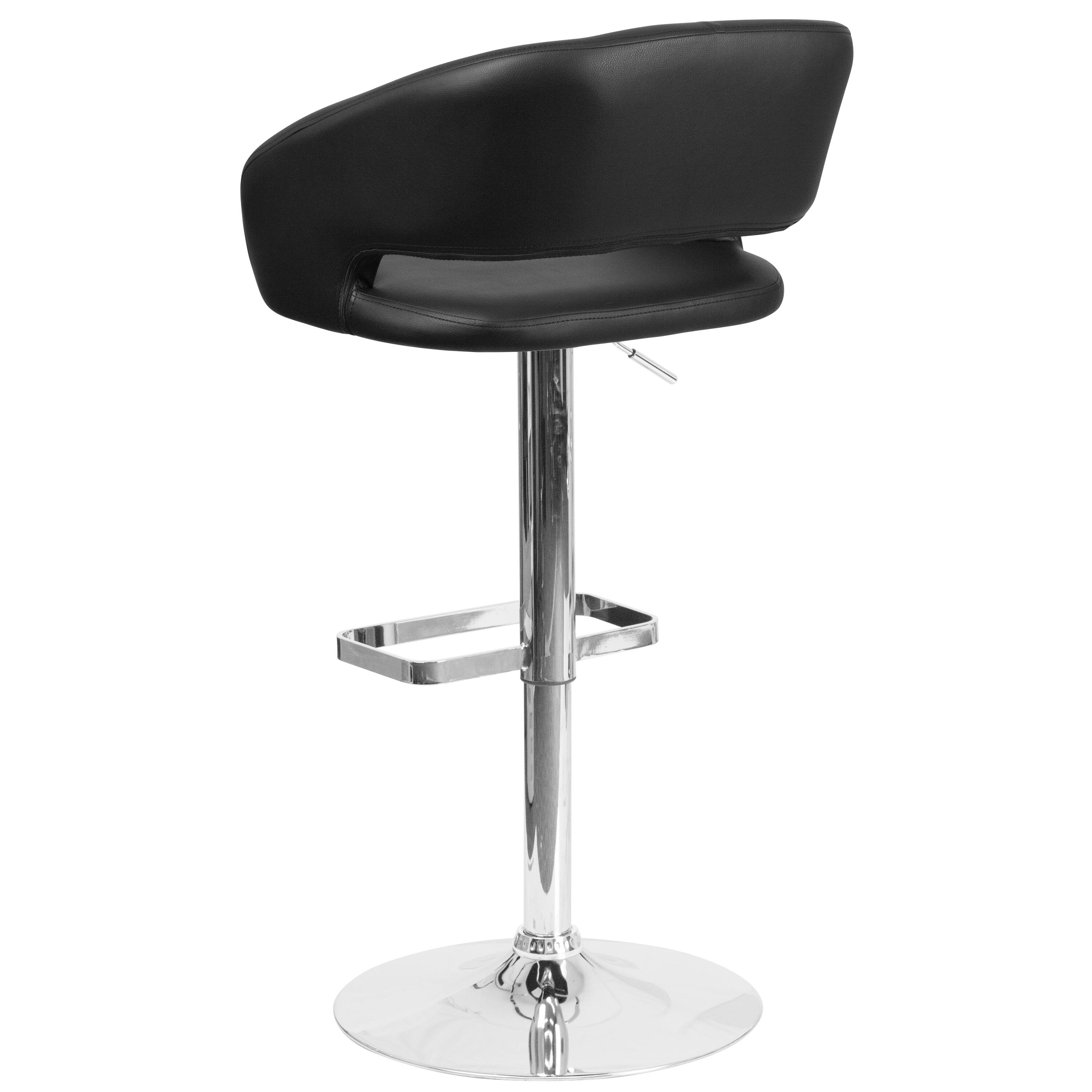 Alt View 5. Emma + Oliver - Shae Contemporary Upholstered Adjustable Height Barstool with Rounded, Cutout Mid-Back and Pedestal Base - Black Vinyl/Chrome Frame.