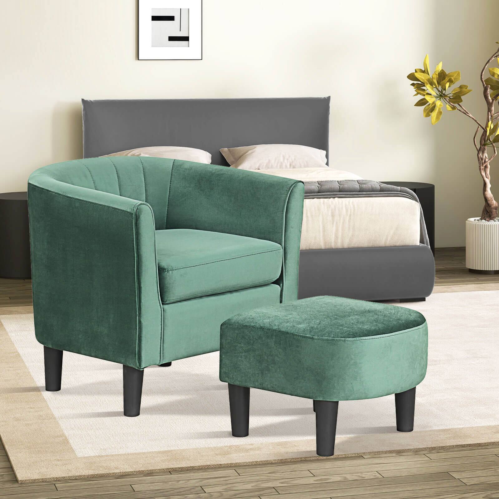 Alt View 3. Costway - Costway Barrel Chair with Ottoman Footrest Curved Backrest Armrests Removable Seat Cushion - Green.