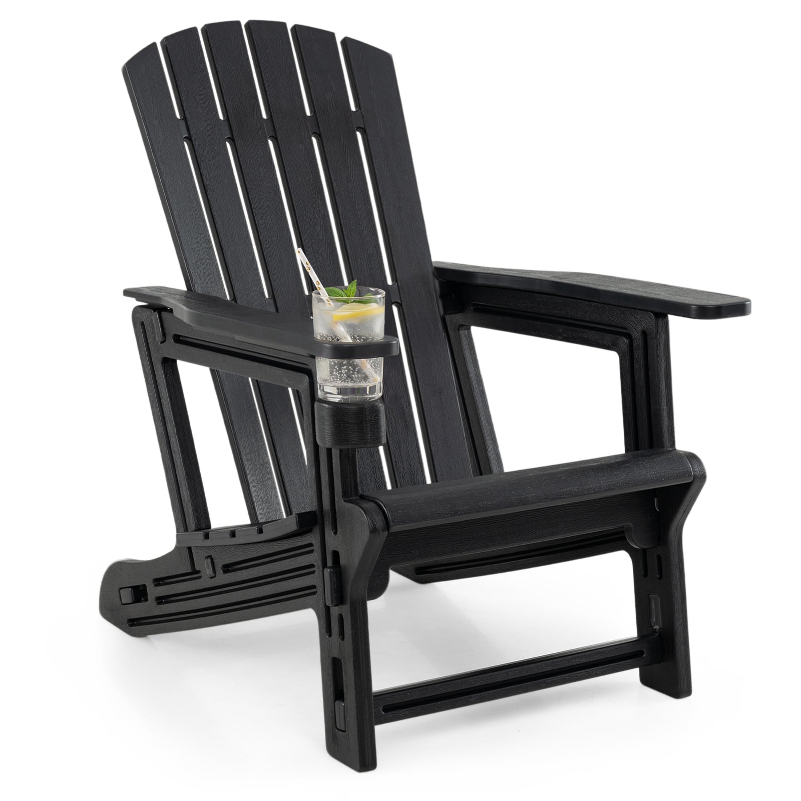 Costway - 1 PCS HDPE Adirondack Chair, All-Weather HDPE Patio Chairs with Cup Holder, High Backrest - Black price history on PriceWatchPro