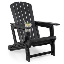 Costway - 1 PCS HDPE Adirondack Chair, All-Weather HDPE Patio Chairs with Cup Holder, High Backrest - Black