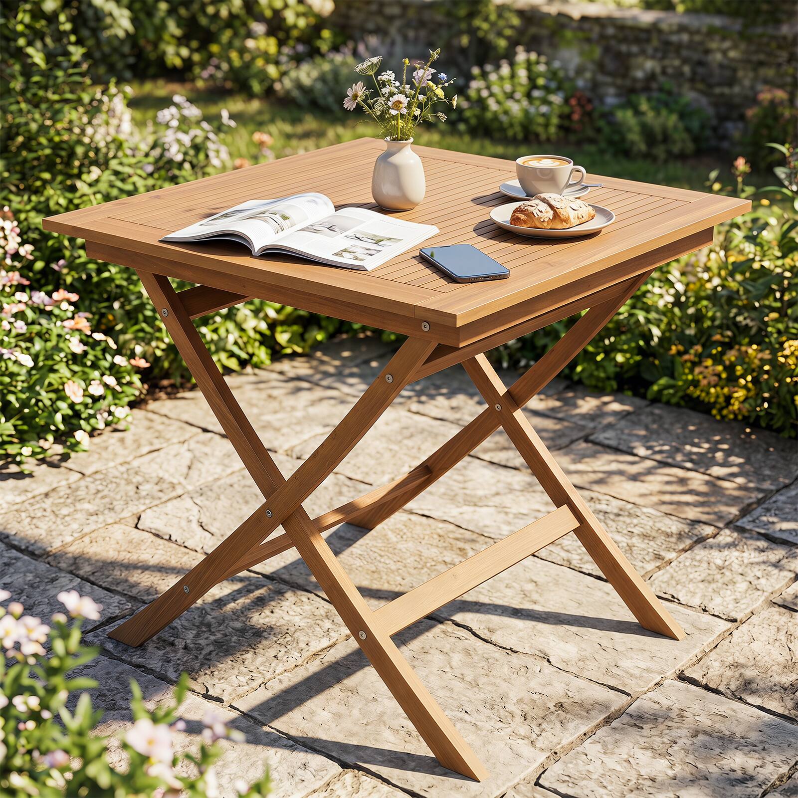 Alt View 3. Costway - Costway Solid Teak Wood Folding Outdoor Table, 32-Inch Square Patio Dining Table for 4 - Natural.