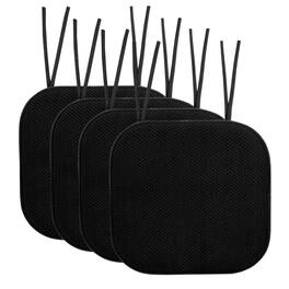 Sweet Home Collection - Honeycomb Memory Foam Non-Slip 16" x 16" Chair Cushion Pad with Ties, 4-Pack - Black