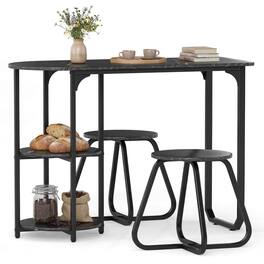 Costway - Rectangular Kitchen Table & 2 Stools with 2-tier Storage Shelves & Metal Legs - Black