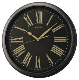 Seiko - 16" Splash Resistant Outdoor Wall Clock - Black with Black face - Blak