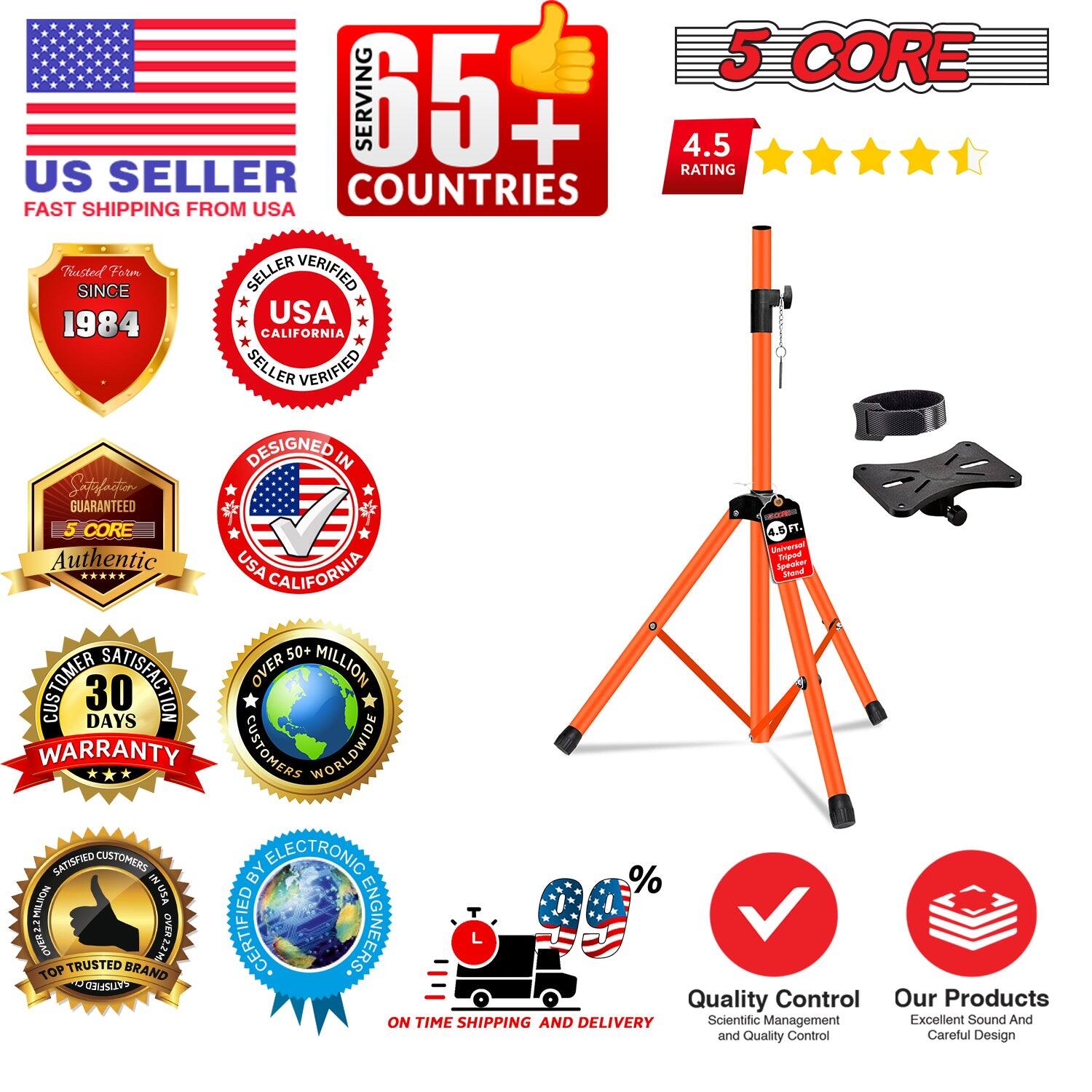 5 CORE Speaker Stands Pair Adjustable 54 Inch Tripod 132 lbs