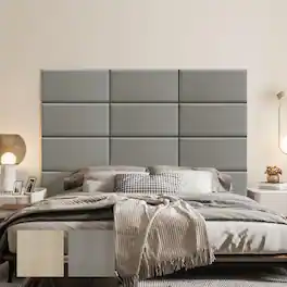 wowmax - Peel & Stick Faux Leather Headboard - Waterproof 3D Wall Panel for King Bed, 23.6x11.8", Grey (12-Pack) - Gray