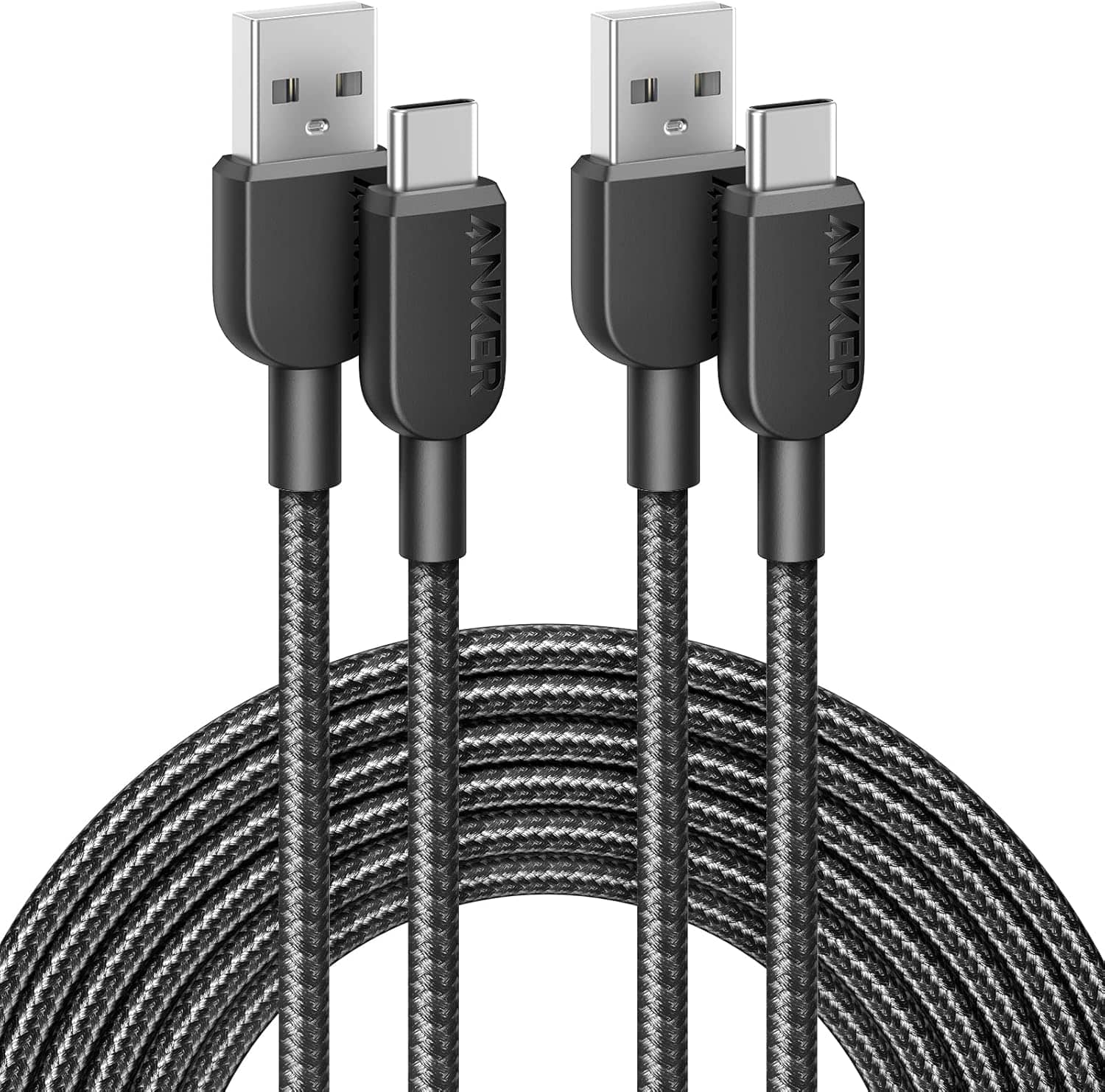 Anker - USB A to USB C Cable, Charger Cord (2 Pack, 10FT) - Black