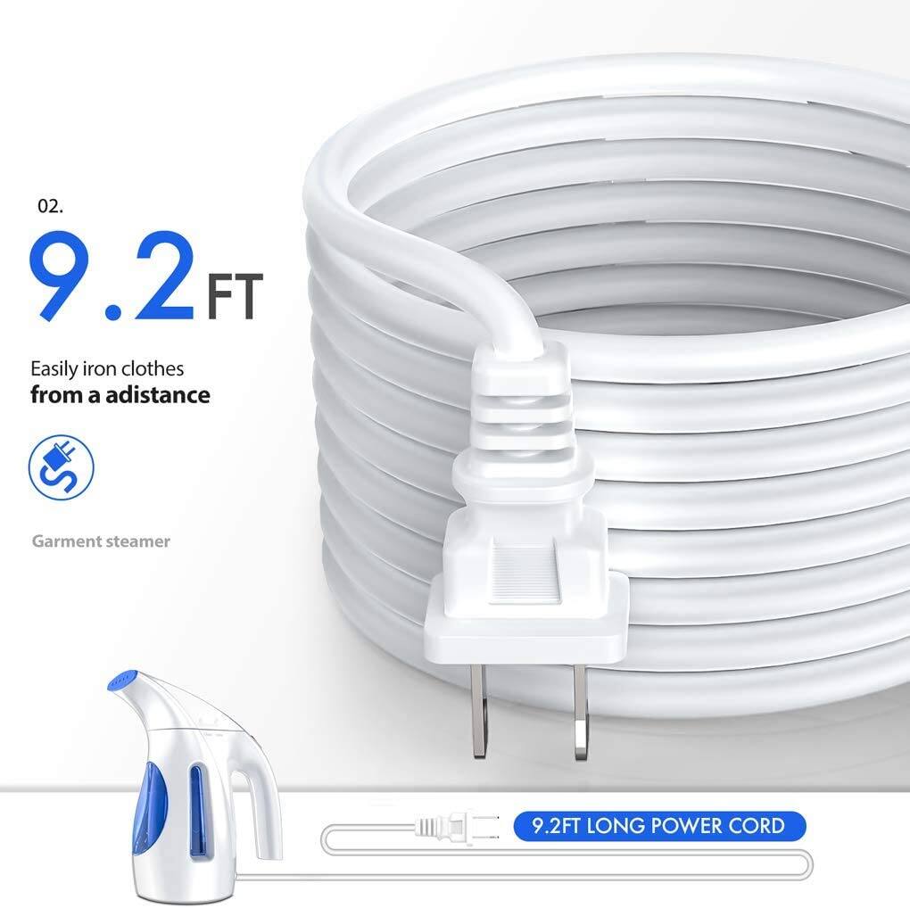 02. 9.2 FT  
Easily iron clothes from a distance  
Garment steamer  
9.2 FT LONG POWER CORD