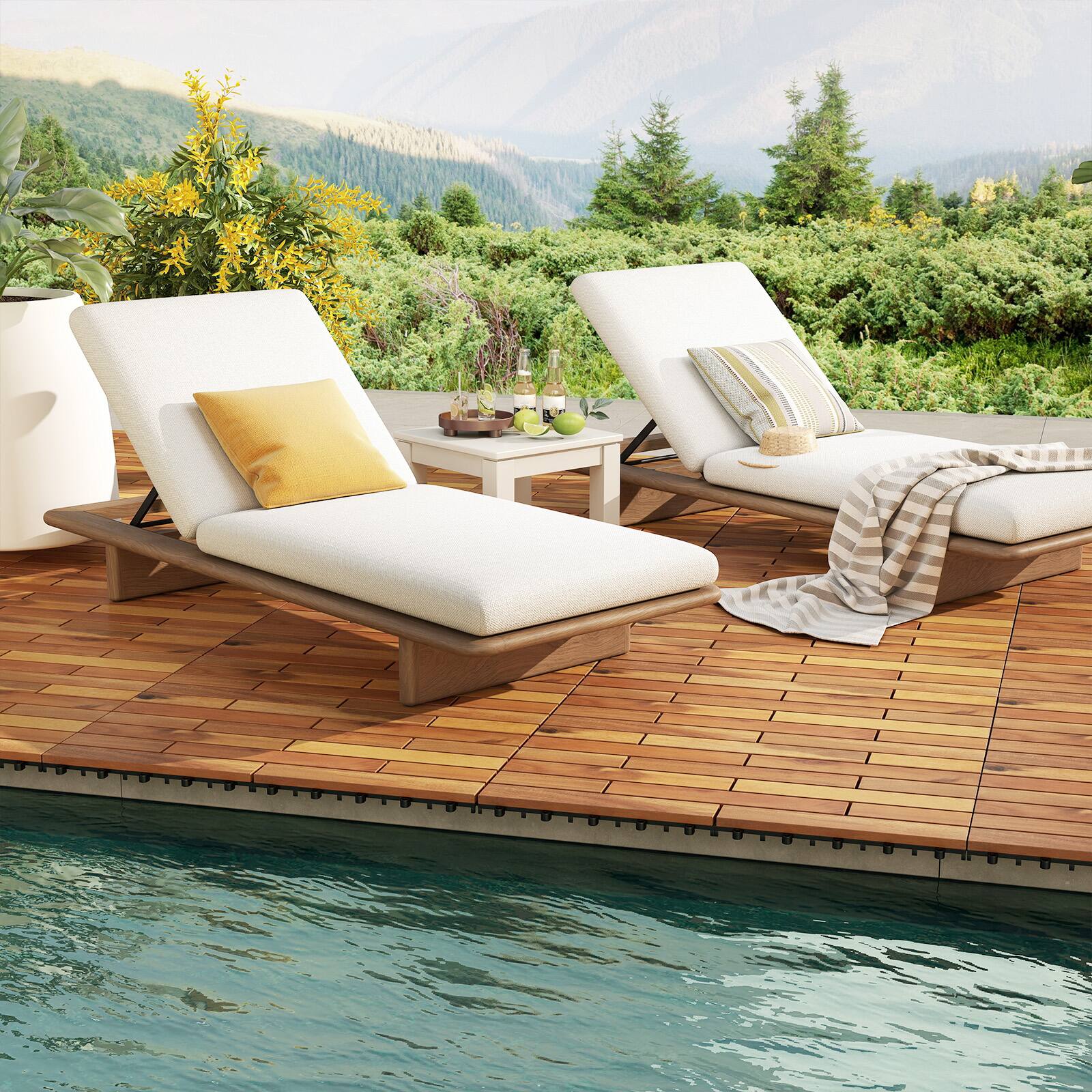 Alt View 3. Costway - Costway 24" x 12" Acacia Wood Interlocking Deck Tiles, 24 PCS Waterproof Flooring Tiles - Natural.