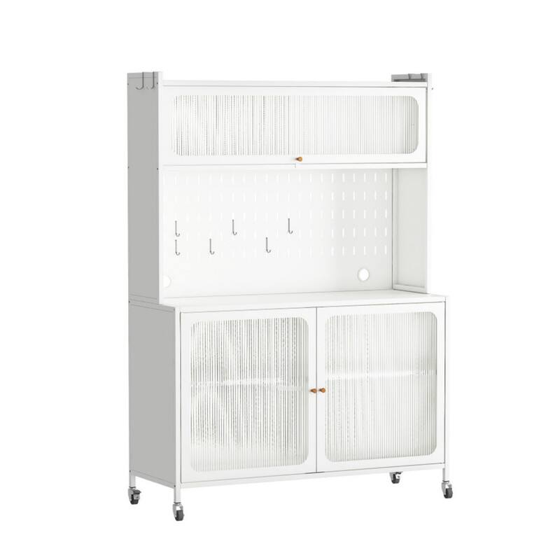 Alt View 8. ALEXOUN - Pantry Cabinet, Tall Storage Cabinet with Glass Doors & Adjustable Shelves, Easy to Use & Clean, for Living Room, Dining - White.