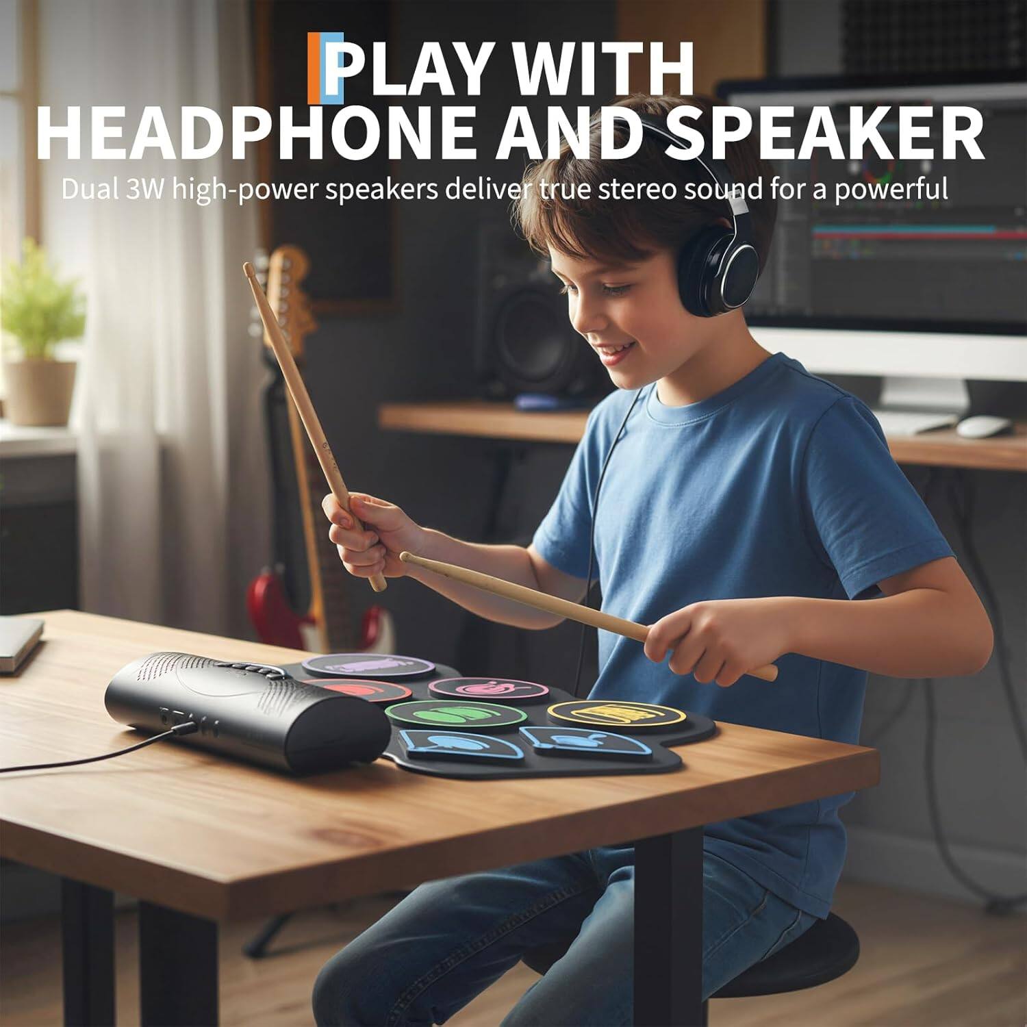 PLAY WITH HEADPHONE AND SPEAKER  
Dual 3W high-power speakers deliver true stereo sound for a powerful