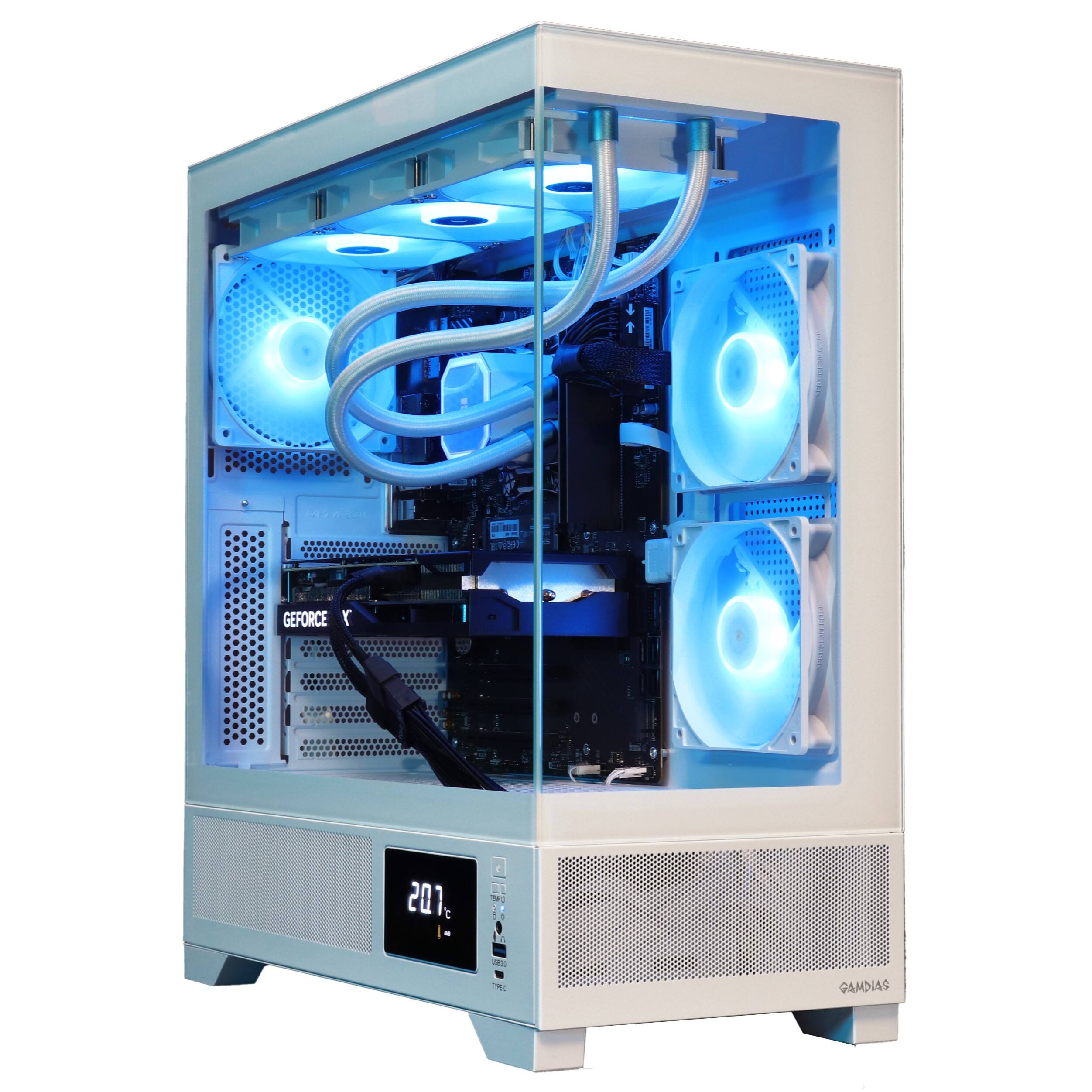 The text on the image reads: "4 t - m HM E217 GEFORCE GTX 201 f - GAMDIAS". This text is likely a description or information about the computer hardware, specifically the graphics card, in the image.