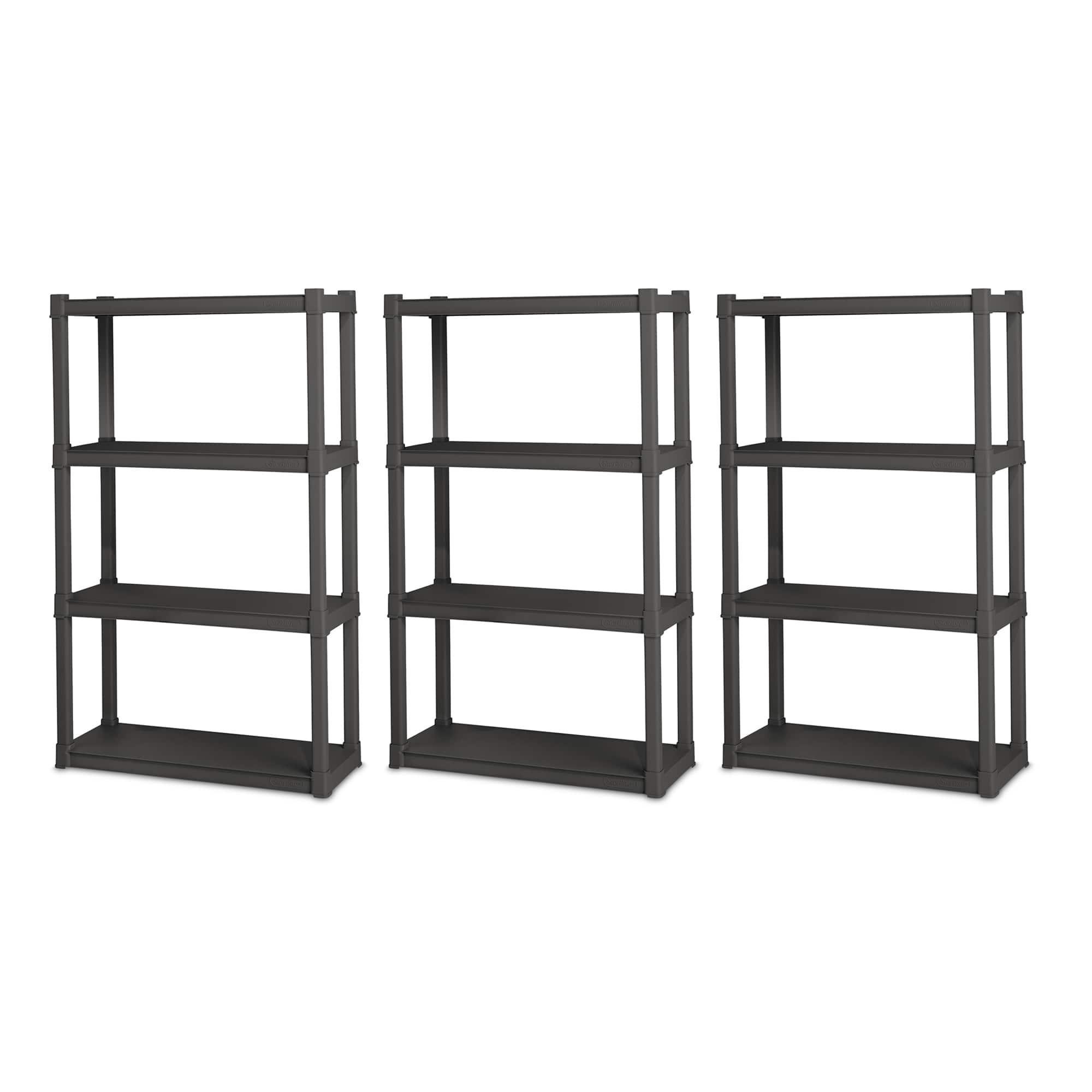 Sterilite - Plastic Shelf Storage Organizing Unit with 4 Shelves, Gray, 3 Pack - Flat gray