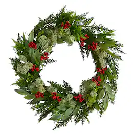 BreeBe - 24” Cedar, Eucalyptus and Berries Christmas Wreath - Multi