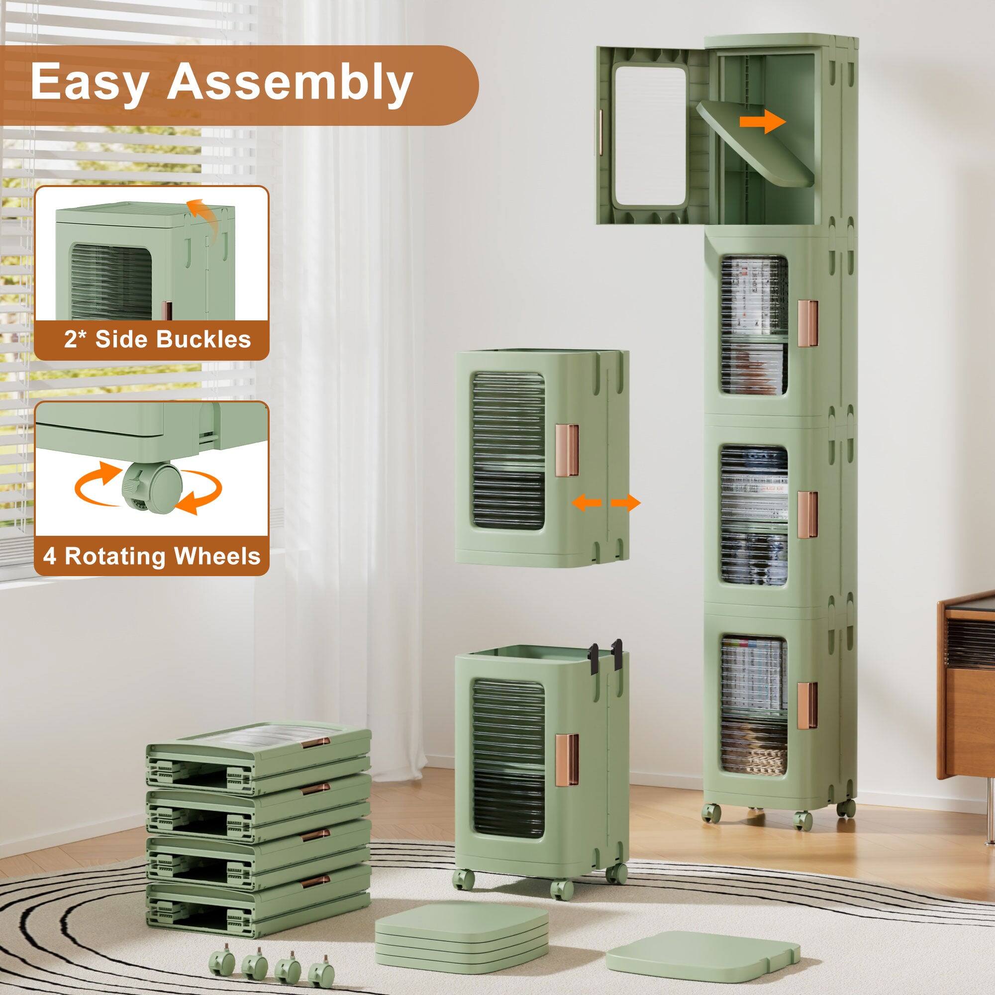 Easy Assembly  
2* Side Buckles  
4 Rotating Wheels