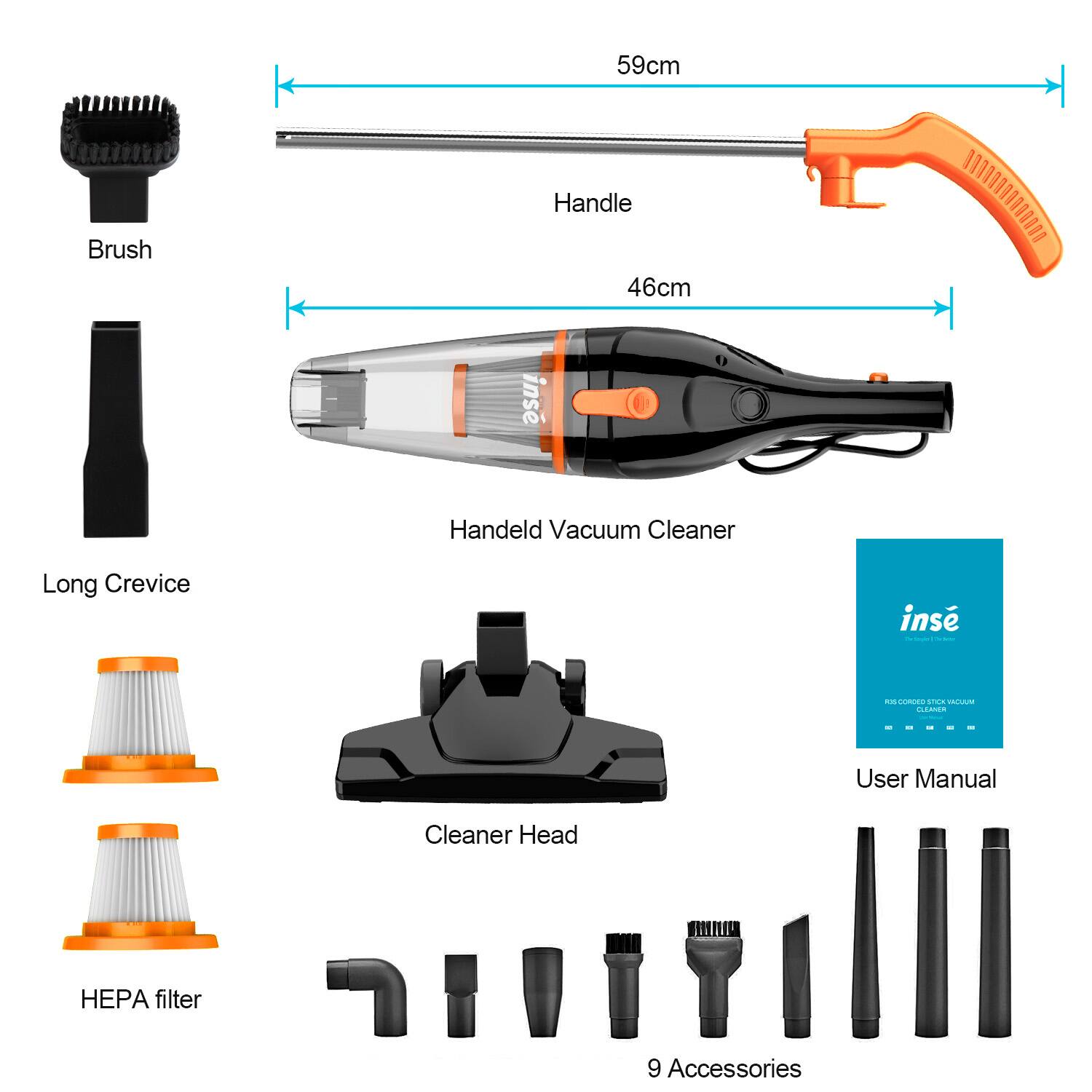 59cm Handle Brush 46cm ins Handeld Vacuum Cleaner Long Crevice ins . : | - CONCE I.. ACCAA GLEANEN User Manual Cleaner Head I HEPA filter 9 Accessories

Corrected:
59cm Handle Brush 46cm ins Handeld Vacuum Cleaner Long Crevice ins . : | - CONCE I.. ACCAA GLEANEN User Manual Cleaner Head I HEPA filter 9 Accessories