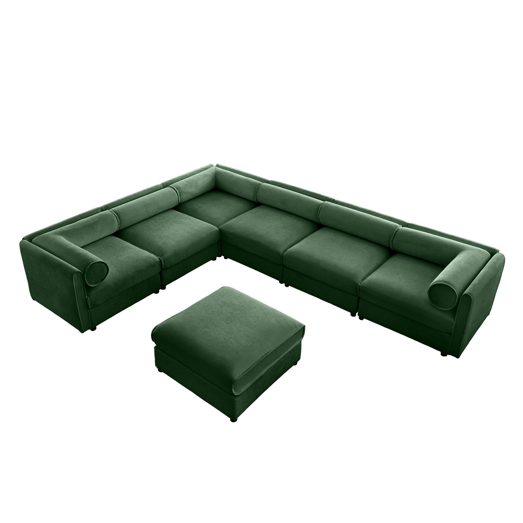 Alt View 9. LOVMOR - Modular Storage Ottoman Cylindrical Support Chenille Sectional Couch For Living Room Plush Cozy Lounge Home TV - Green.