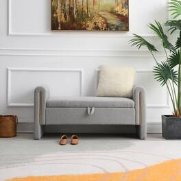 GOODSILO - Modern Upholstered Storage Bench with Arms, Large Foot Rest Stool for Living Room and Bedroom - Gray