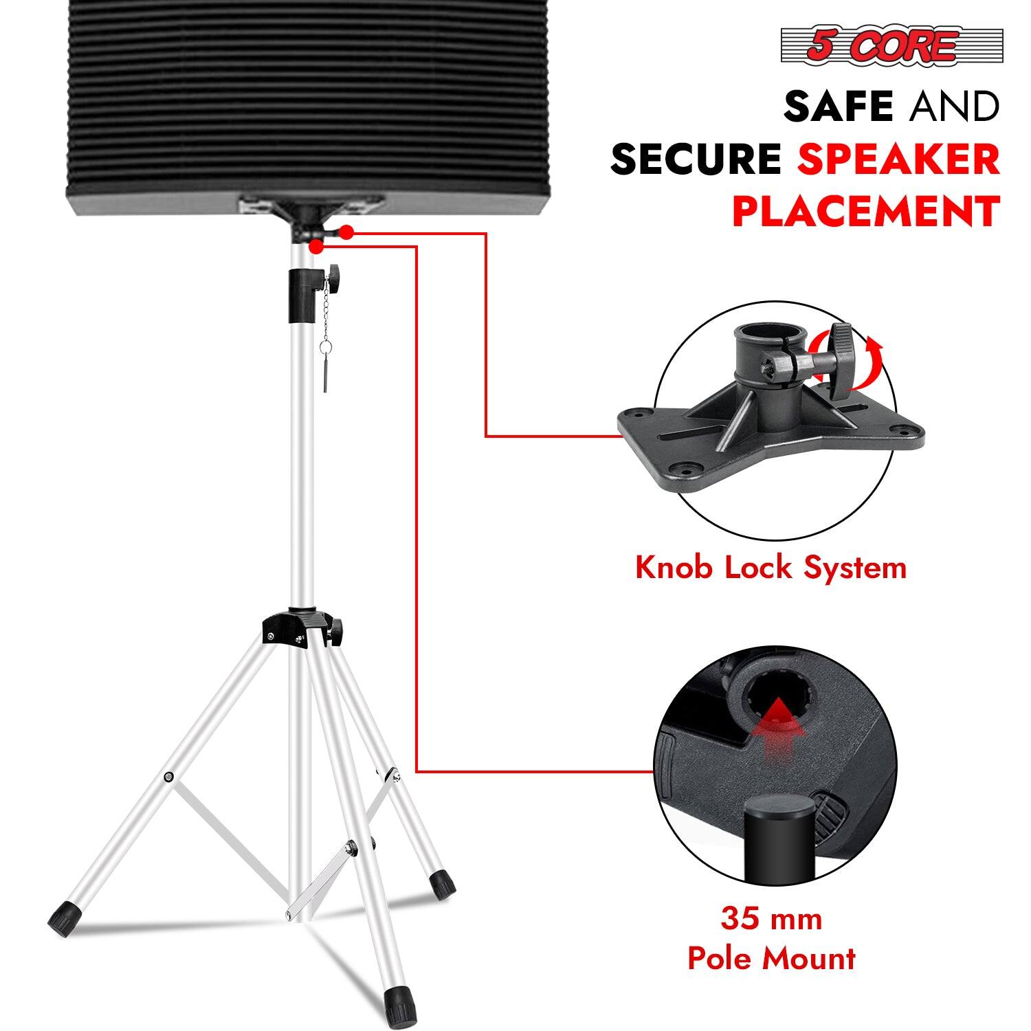 5 CORE SAFE AND SECURE SPEAKER PLACEMENT
- Knob Lock System
- 35 mm Pole Mount