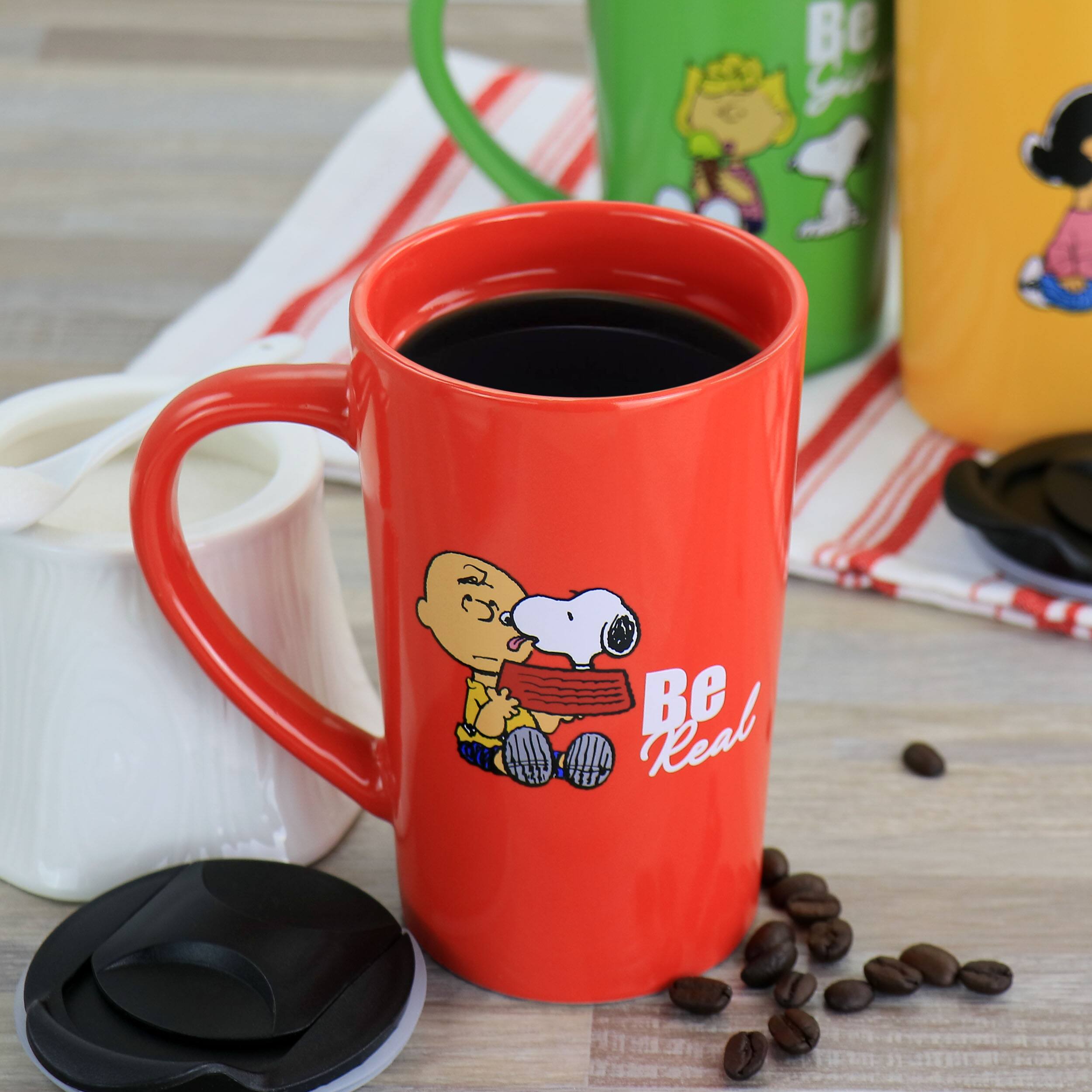 Alt View 6. Peanuts - Peanuts Gentle Reminders Stoneware 4 Piece 18oz Travel Cups in Assorted Designs - Assorted.
