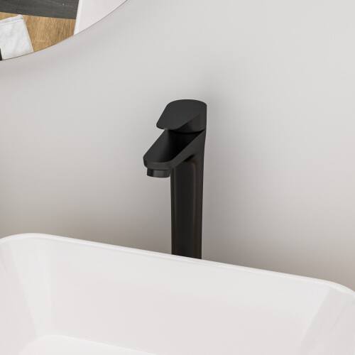 Alt View 3. JUJABU - Matte Black Single Handle Tall Bathroom Sink Faucet - Matte Black.