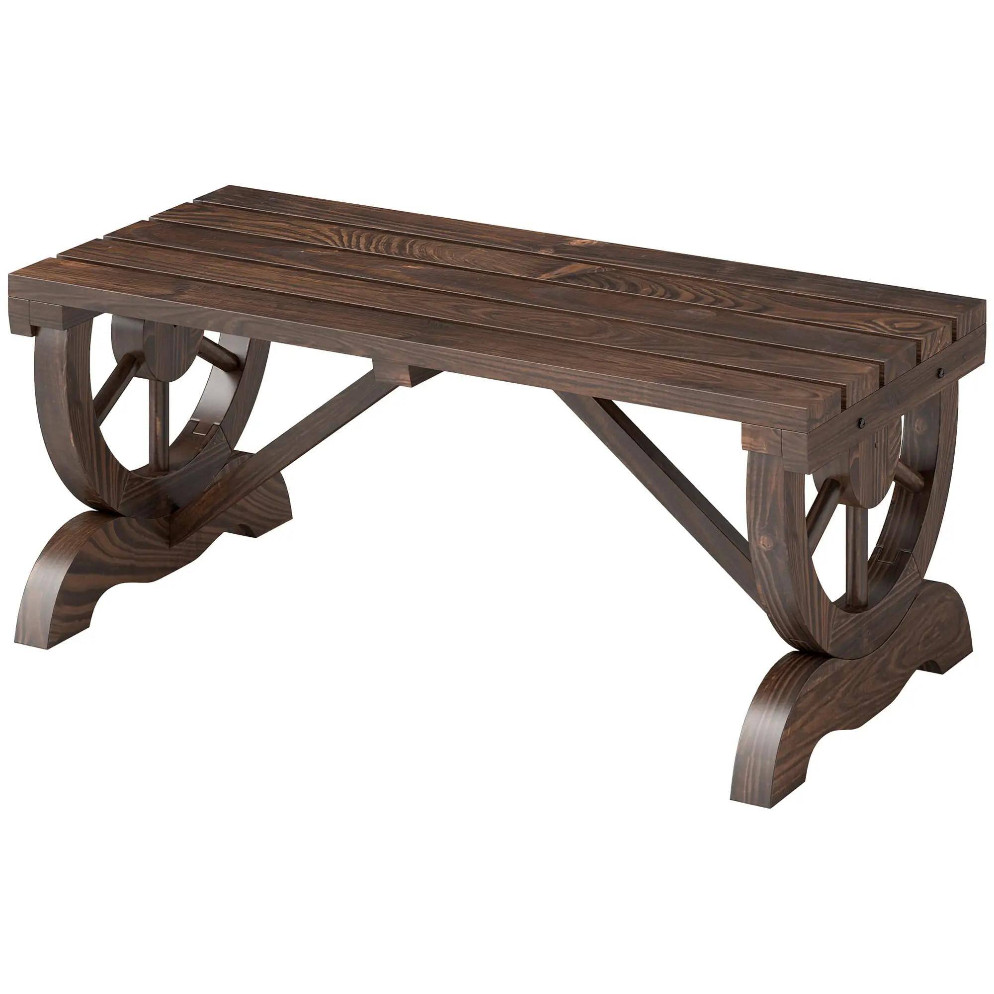 Angle. Resenkos - Resenkos 2-Person Wooden Bench, Rustic Outdoor Porch Seat, 550LB Capacity, Country Style Patio Furniture, Carbonized - Carbonized.