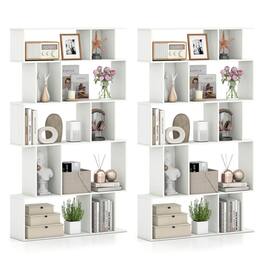 Costway - 2 PCS 5-Tier Geometric Bookshelf with Open Shelves Closed-back Cubes for Living Room - White