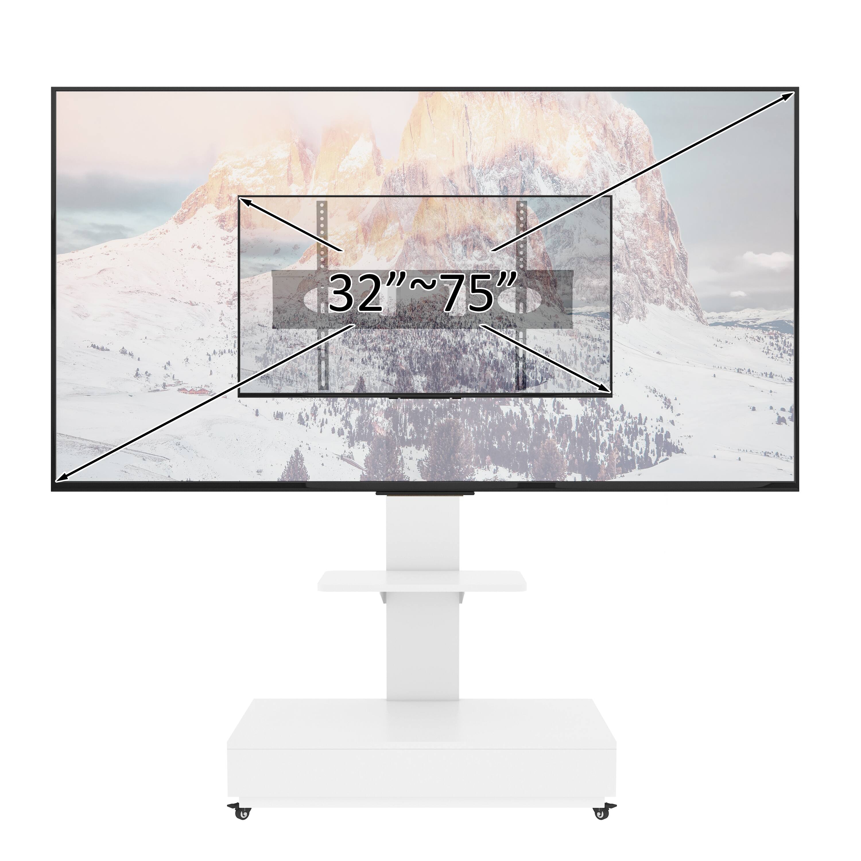 Front. Ecooso - Floor Mobile TV Stand with Push-Pull Drawer Adjustable Height Mobile TV Cart for 32-75" Stand with Wheels - White.