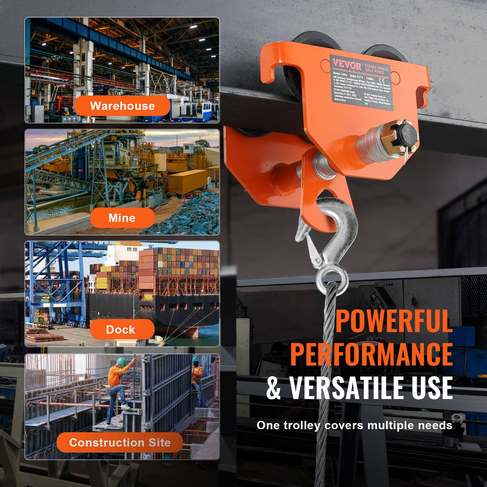 Warehouse  
Mine  
Dock  
Construction Site  

POWERFUL PERFORMANCE & VERSATILE USE  
One trolley covers multiple needs