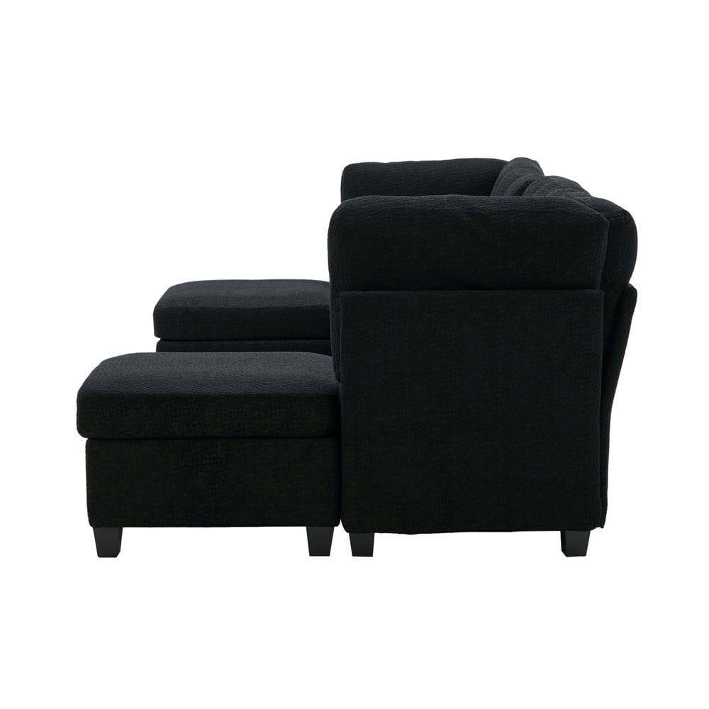 Alt View 2. Kadyn - U-Shaped 6-Seat Sectional, Configurable Modular Couch with Chaise and Storage Ottoman, Black - Black.