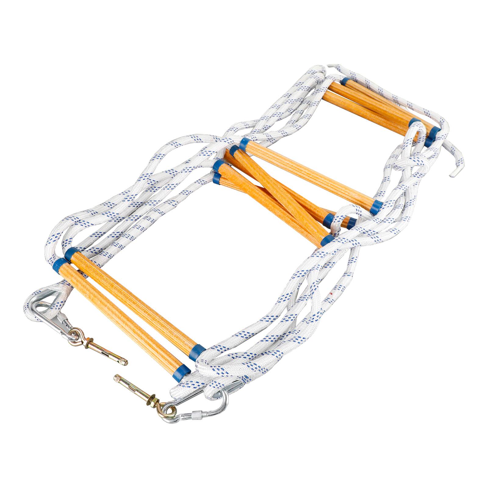 Left. Topteng - 16.4 ft Foldable Fire Escape Ladder - Nylon Epoxy Resin Construction, Fireproof, 660 lbs Load Capacity - Gray.