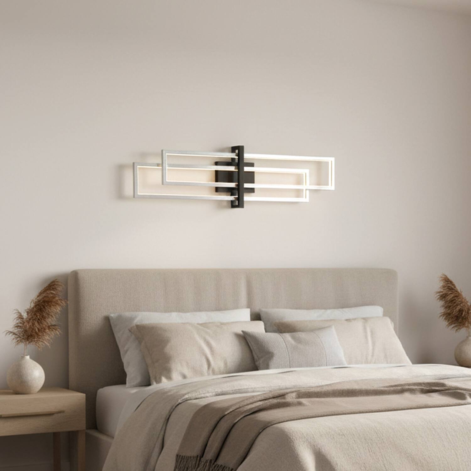 Back. Umeiluce - 32 Inch LED Flush-Mounted Wall Sconces Light Warm Light Switch Dimmable Hardwired - Silver and Black.