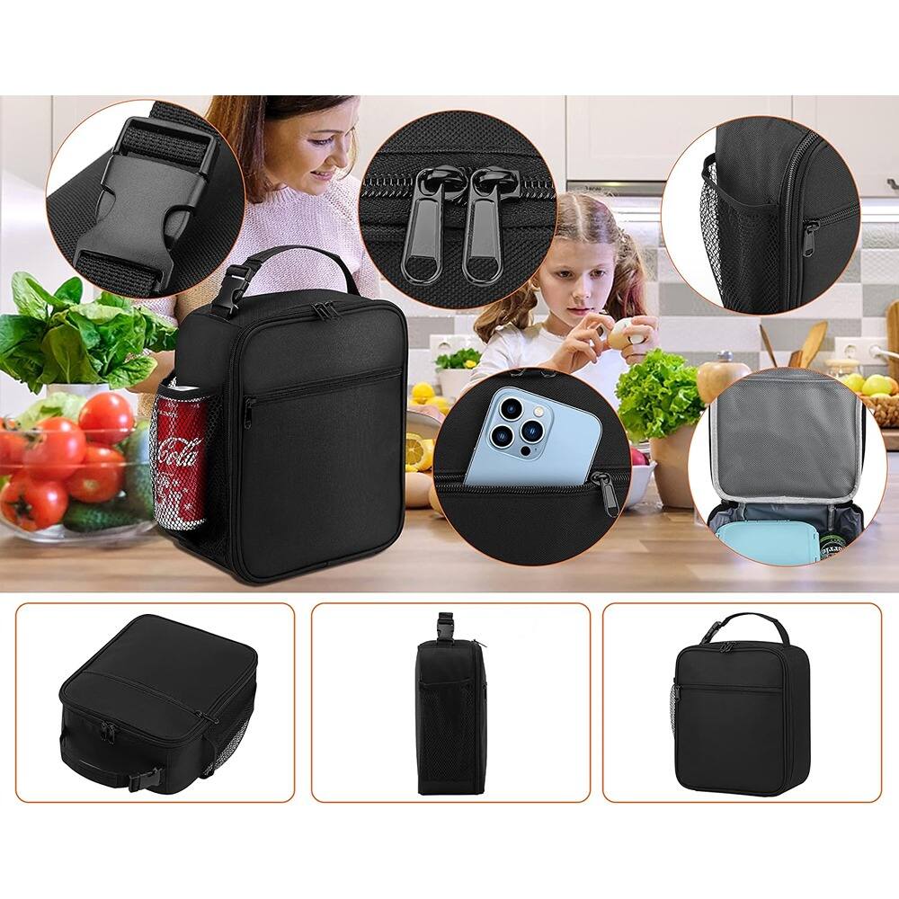 Alt View 2. RTMB - Insulated Lunch Bag – Reusable Small Lunch Box for Adults - Black.
