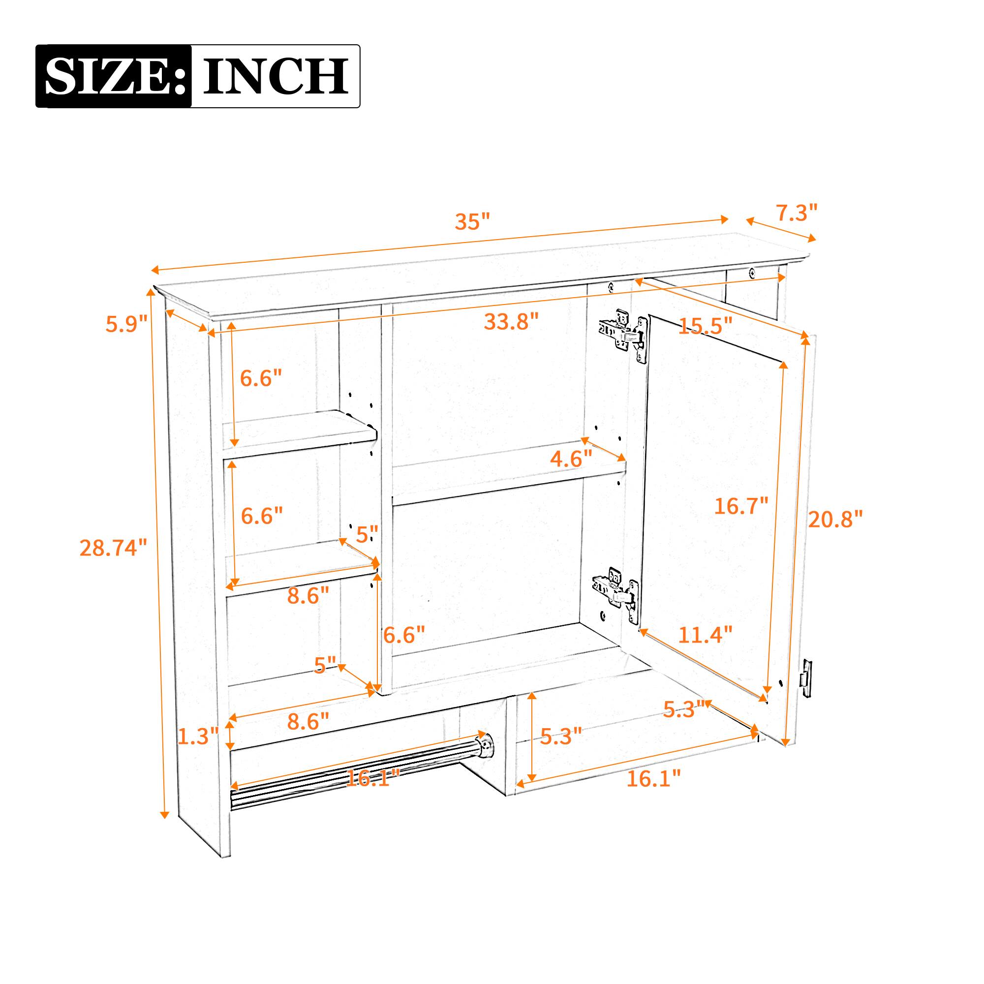 SIZE: INCH  
35" 7.3" 5.9" 33.8" 15.5" 6.6" 4.6" 28.74" 6.6" 5" 16.7" 20.8" 8.6" 1.3" 5" 8.6" 6.6" 5.3" 11.4" 5.3" 16.1"