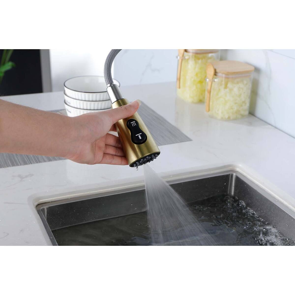 Alt View 8. Ropilly - Ropilly Pull Down Kitchen Faucet Brushed Gold Stainless Steel Single Handle Sink Faucet with Sprayer - Brushed Gold.