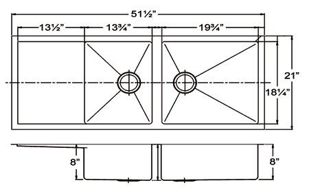 13½" 51½" 13¾" 19¾" 21" 18¼" 8" 8"