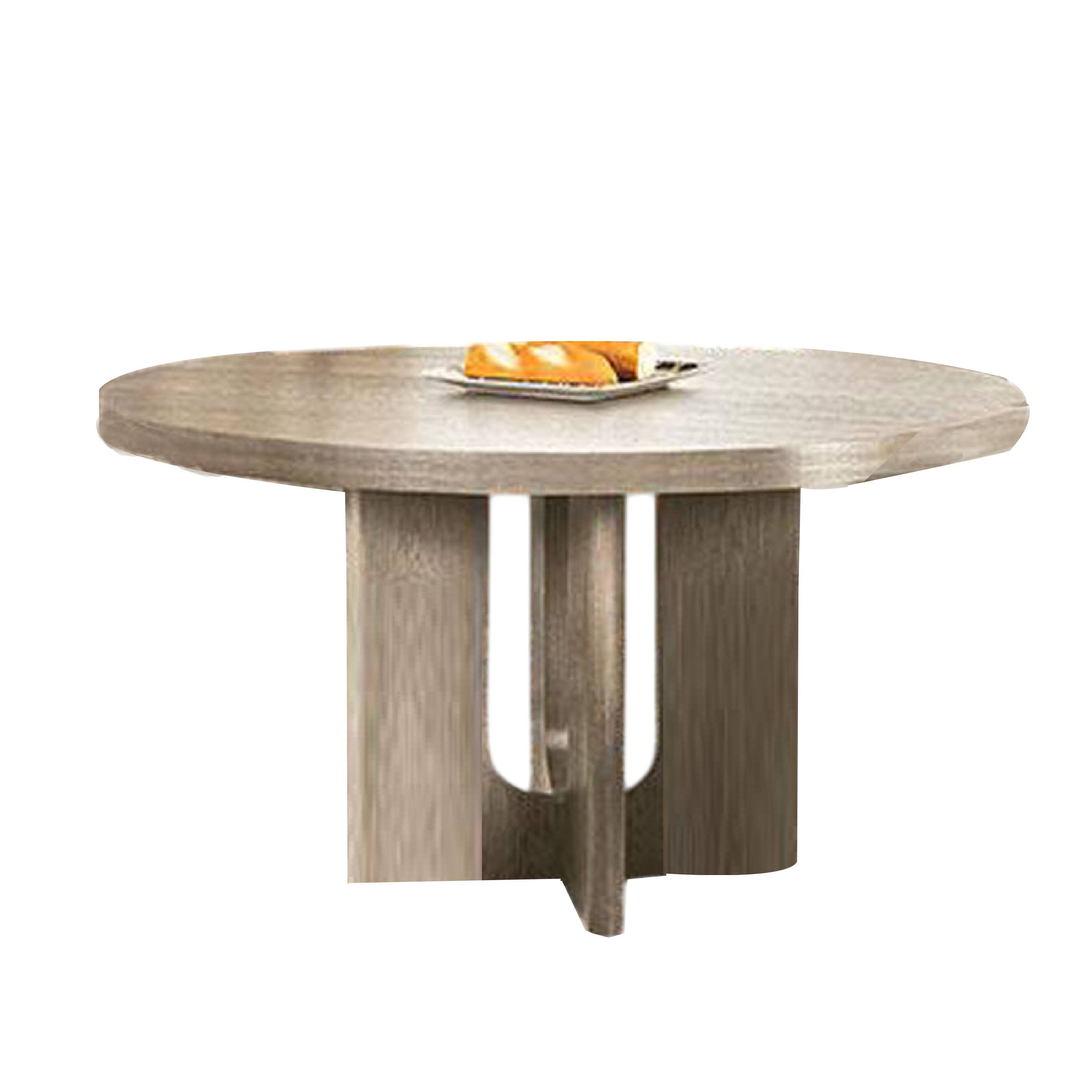 Alt View 1. Manhattan Lane - Zoko 54 Inch Round Dining Table, Pedestal Base, White Wash Solid Wood - White Wash Oak.
