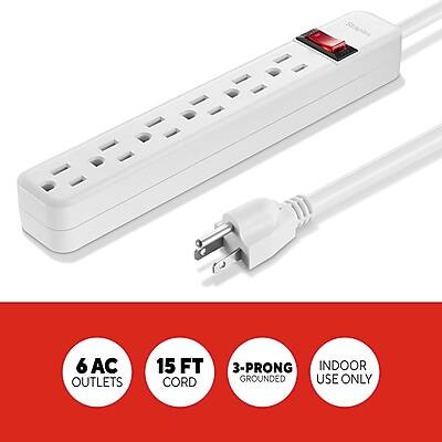 6 AC Outlets  
15 FT Cord  
3-Prong Grounded  
Indoor Use Only