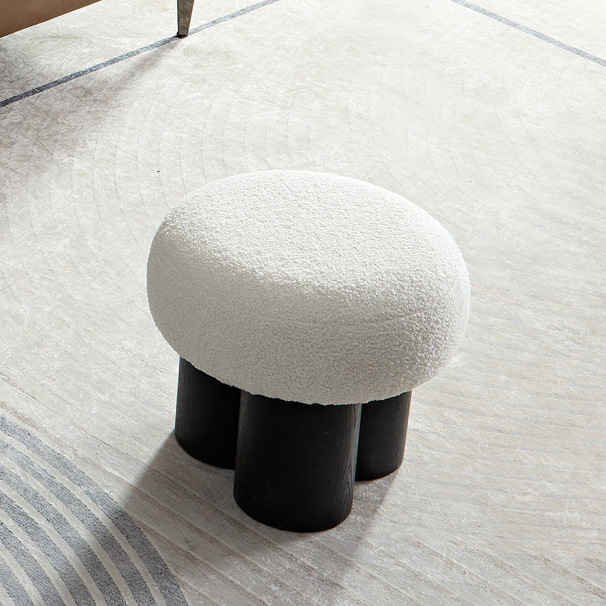 Alt View 1. GOODSILO - Mushroom Stool with Plush Seat and Wood-Like Barrel Base for Versatile Home Seating and Decor - White.