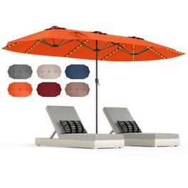 Gymax - 15.5 FT Double-sided Patio Umbrella w/ Solar Lights Outdoor Twin Size Umbrella - Orange