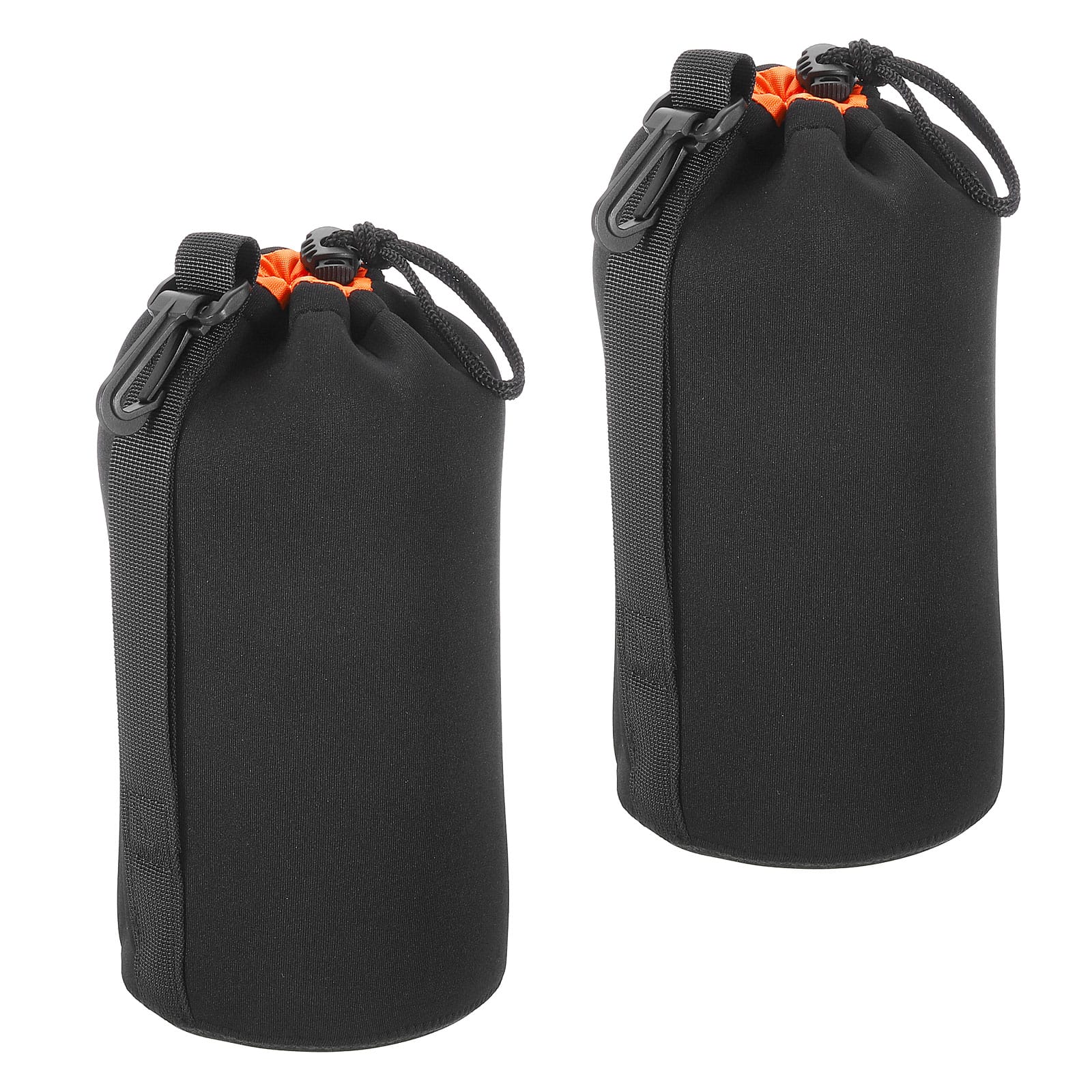 Unique Bargains - Camera Lens Bag, 2pcs 3.7"x9.8" Drawstring Pouch with Thick Neoprene for DSLR Lens, Water Coffee Cups - Black Orange